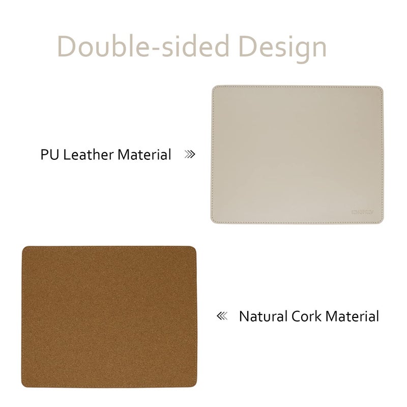 KINOPREV Leather Mouse Pad - Wood Mouse Pads with Stitched Edge PU Non-Slip Mouse Mat Double Side Mousepad Waterproof Gaming Mouse Pad for Desk Laptop Office & Home 10.2"" x 8.3"" 1 Pack (Beige) - Image 2